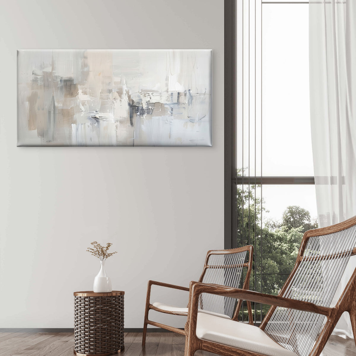 Modern Neutral Beige Gray Abstract Wall Art Canvas Office Home Framed 120x60cm