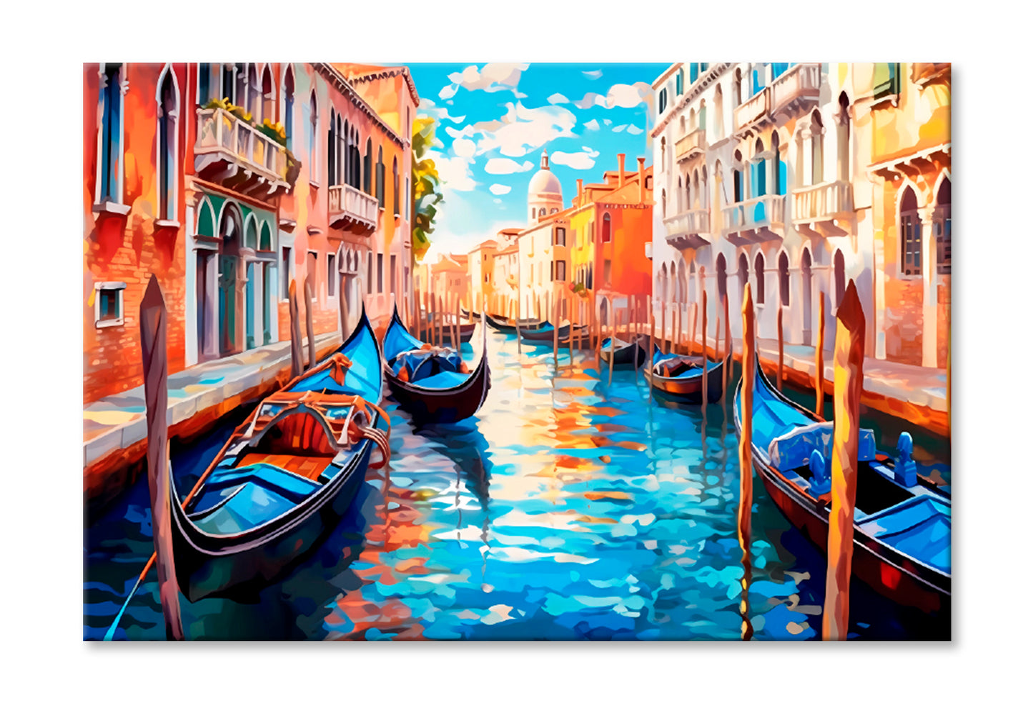 Boats With City Of Venice Paint Limited Edition High Quality Print Stretched Canvas None