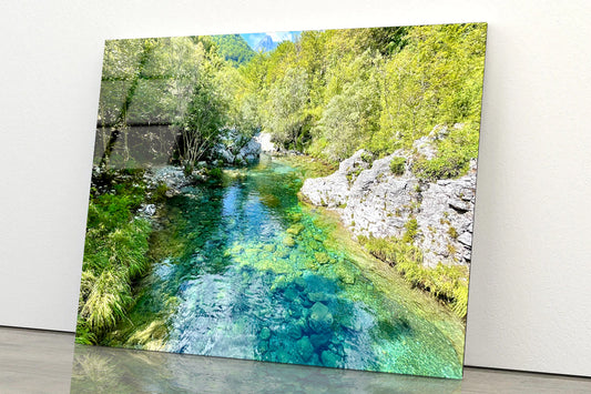 Beautiful River with Rocks and Trees Acrylic Glass Print Tempered Glass Wall Art 100% Made in Australia Ready to Hang