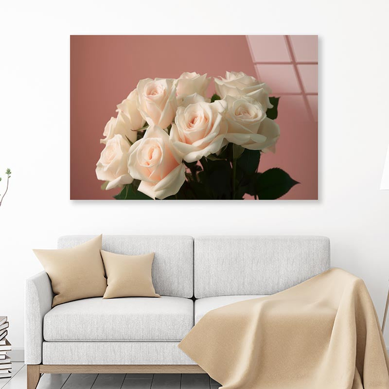 Bouquet of White Roses Acrylic Glass Print Tempered Glass Wall Art 100% Made in Australia Ready to Hang
