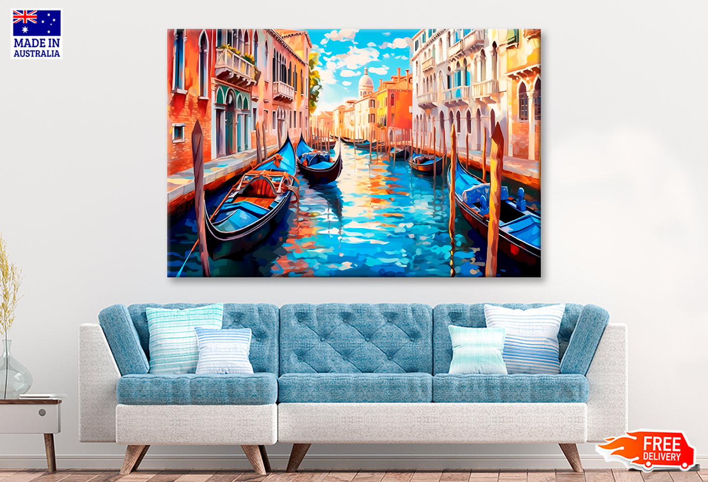 Boats With City Of Venice Paint Limited Edition High Quality Print