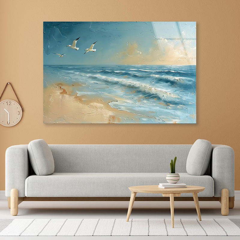 Group of Birds Flying Over the Ocean Acrylic Glass Print Tempered Glass Wall Art 100% Made in Australia Ready to Hang