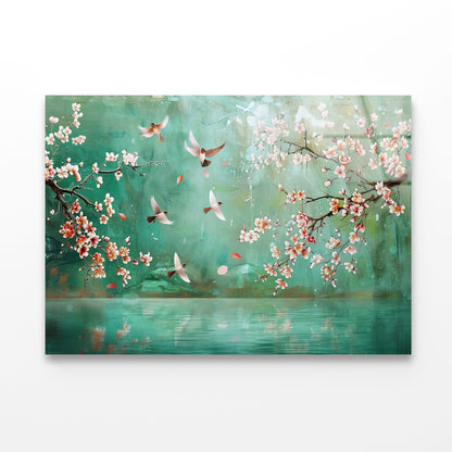 Birds Flying, Flowers Acrylic Glass Print Tempered Glass Wall Art 100% Made in Australia Ready to Hang