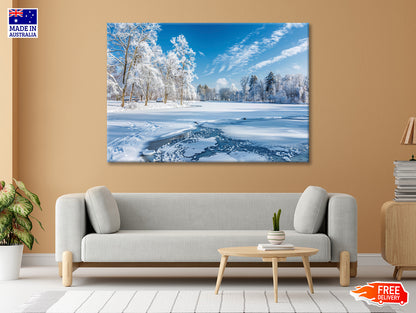 Winter, Frozen Lake and Snow-Covered Trees, Sky Print 100% Australian Made