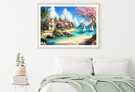 Houses and Boats with Trees, Sky, Flowers Home Decor Premium Quality Poster Print Choose Your Sizes