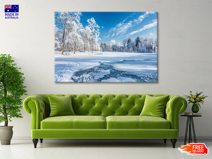 Winter, Frozen Lake and Snow-Covered Trees, Sky Print 100% Australian Made