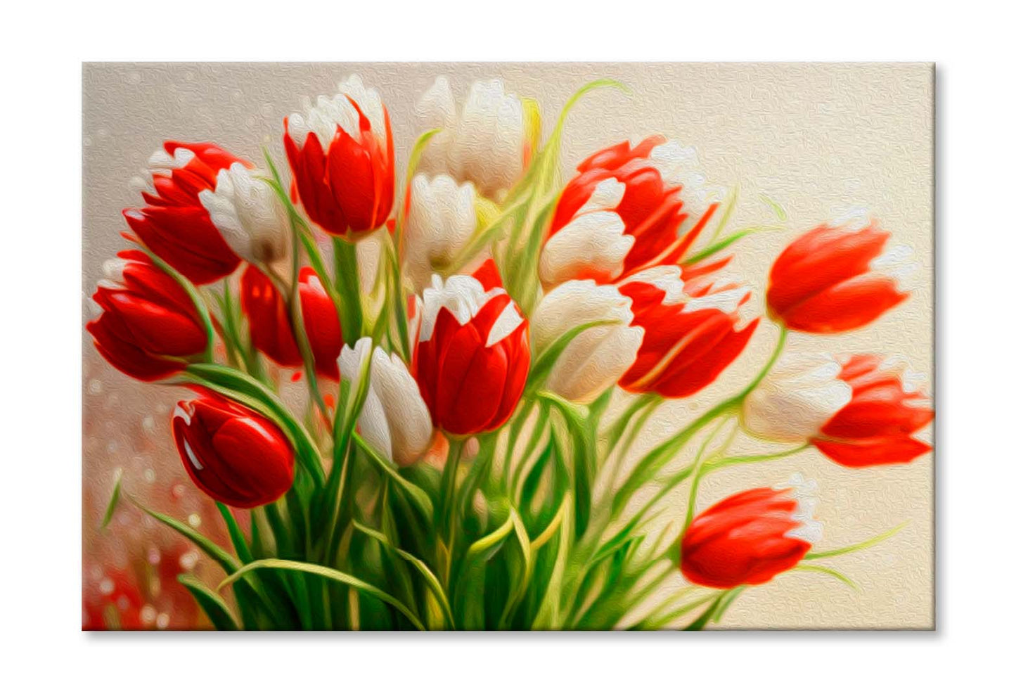 Bouquet of Red, White Tulips. Painted Flowers Wall Art Limited Edition High Quality Print