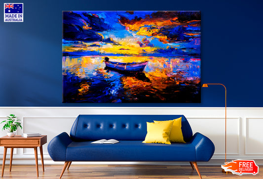 Sky Sunset & Boat On The Water Oil Painting Wall Art Limited Edition High Quality Print