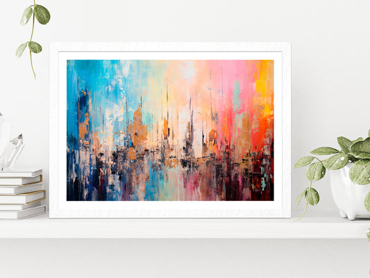 Abstract Colorful Modern Art Acrylic Glass Framed Wall Art, Ready to Hang Quality Print With White Border White