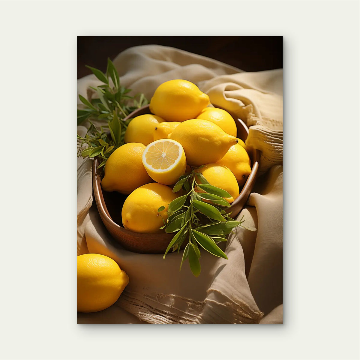 Fresh Yellow Lemons Basket 60x90cm Metal Print Ready to Hang