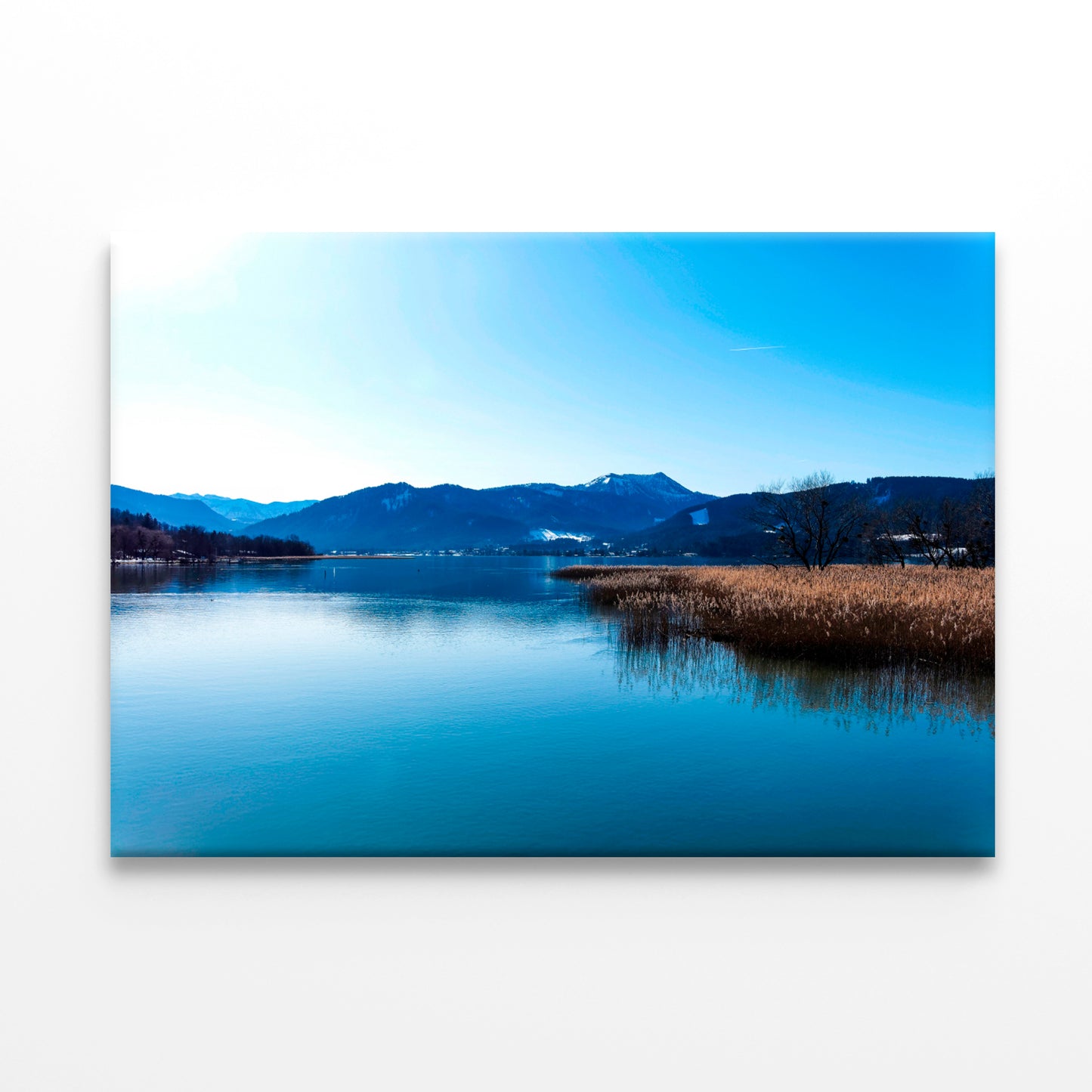 A Lake with a Blue Sky Overhead With Mountains Print 100% Australian Made