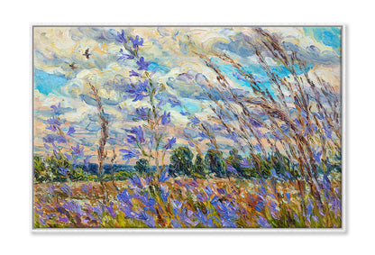 Purple Flower Plants Landscape Oil Painting Wall Art Limited Edition High Quality Print Canvas Box Framed White