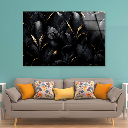 Luxury Black and Gold Leaves Art Acrylic Glass Print Tempered Glass Wall Art 100% Made in Australia Ready to Hang