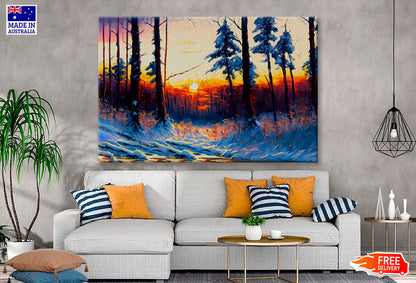 Snow With Forest Abstract Painting Wall Art Limited Edition High Quality Print