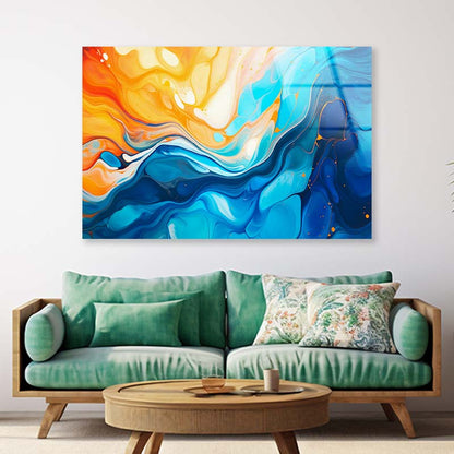 Orange Blue Abstract Acrylic Glass Print Tempered Glass Wall Art 100% Made in Australia Ready to Hang