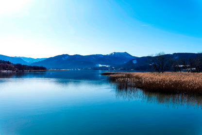 A Lake with a Blue Sky Overhead With Mountains Print 100% Australian Made