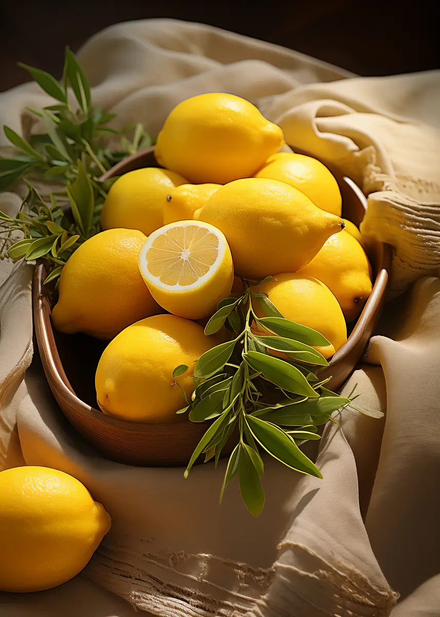 Fresh Yellow Lemons Basket 40x60cm Metal Print Ready to Hang