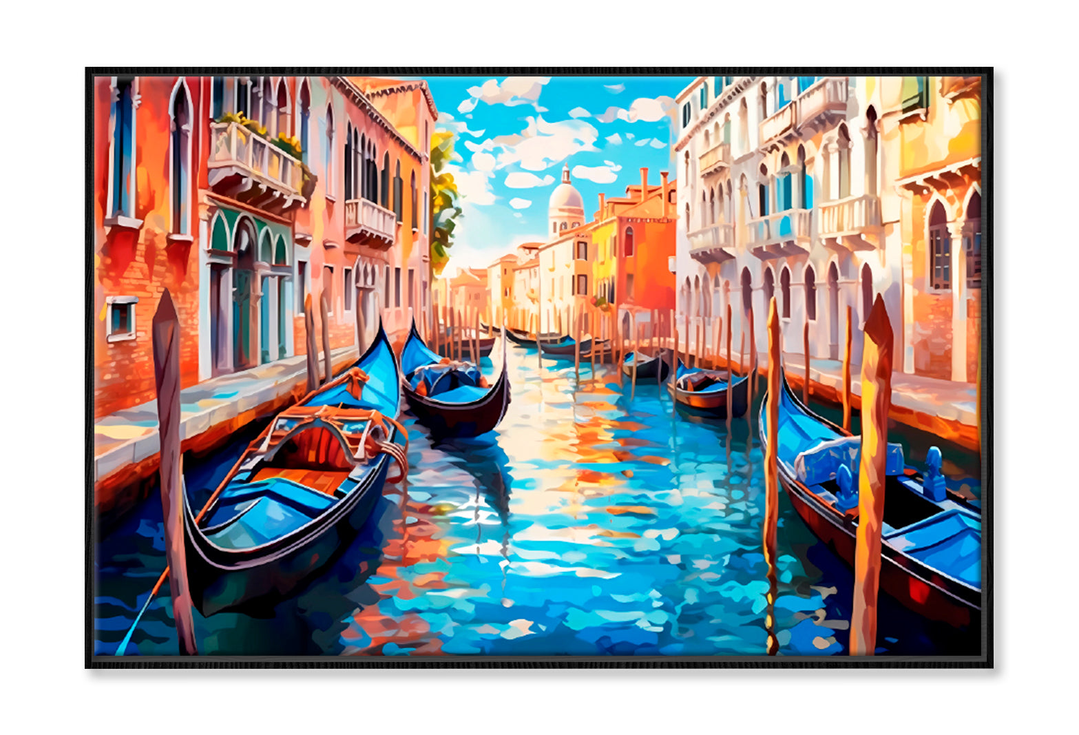 Boats With City Of Venice Paint Limited Edition High Quality Print Canvas Box Framed Black