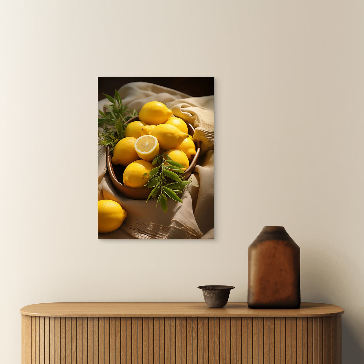 Fresh Yellow Lemons Basket 40x60cm Metal Print Ready to Hang