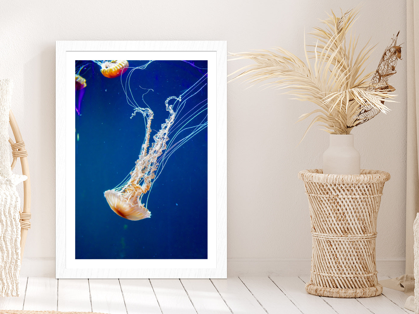 Jellyfish Underwater Closeup View Photograph Glass Framed Wall Art, Ready to Hang Quality Print With White Border White