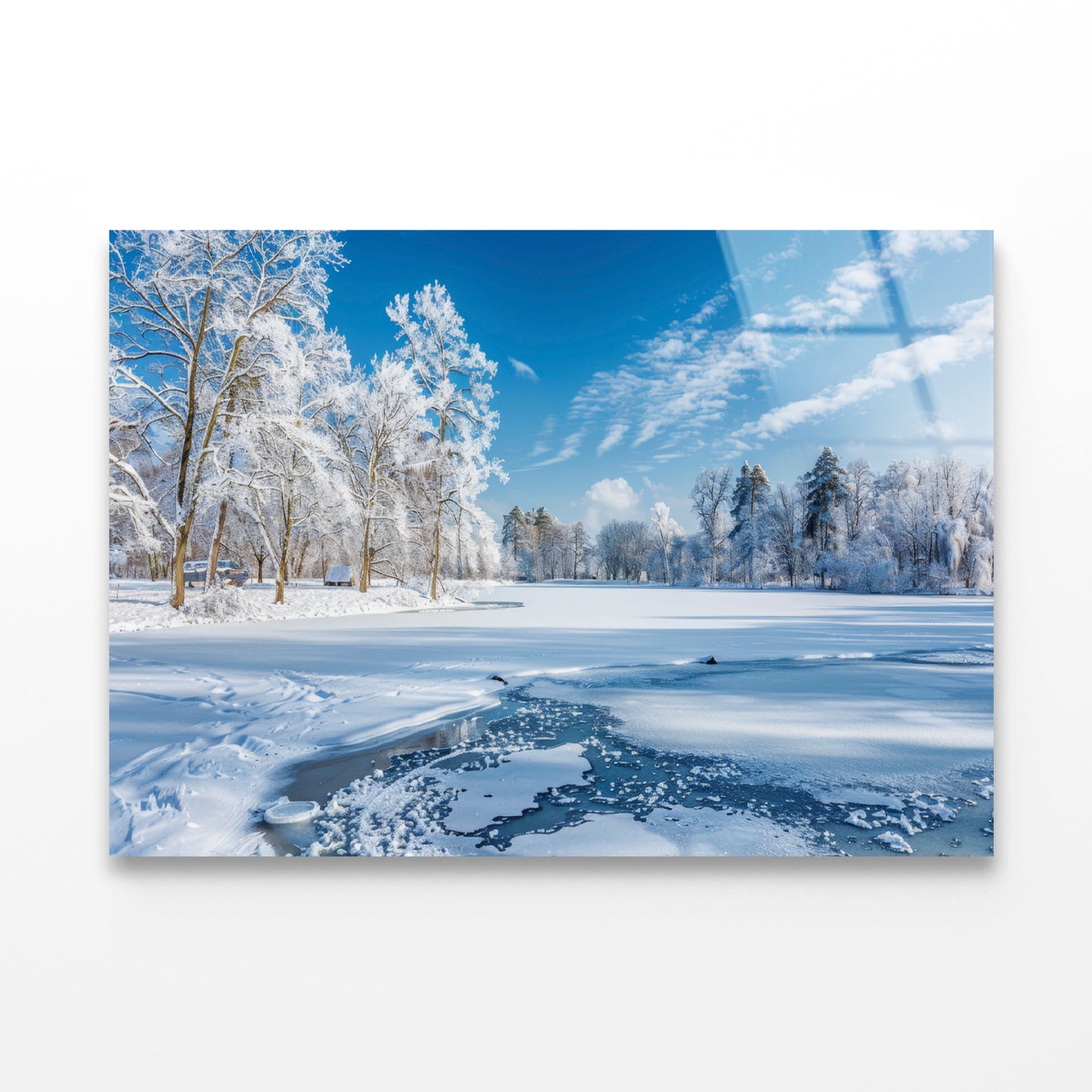 Winter, Frozen Lake and Snow-Covered Trees, Sky Acrylic Glass Print Tempered Glass Wall Art 100% Made in Australia Ready to Hang