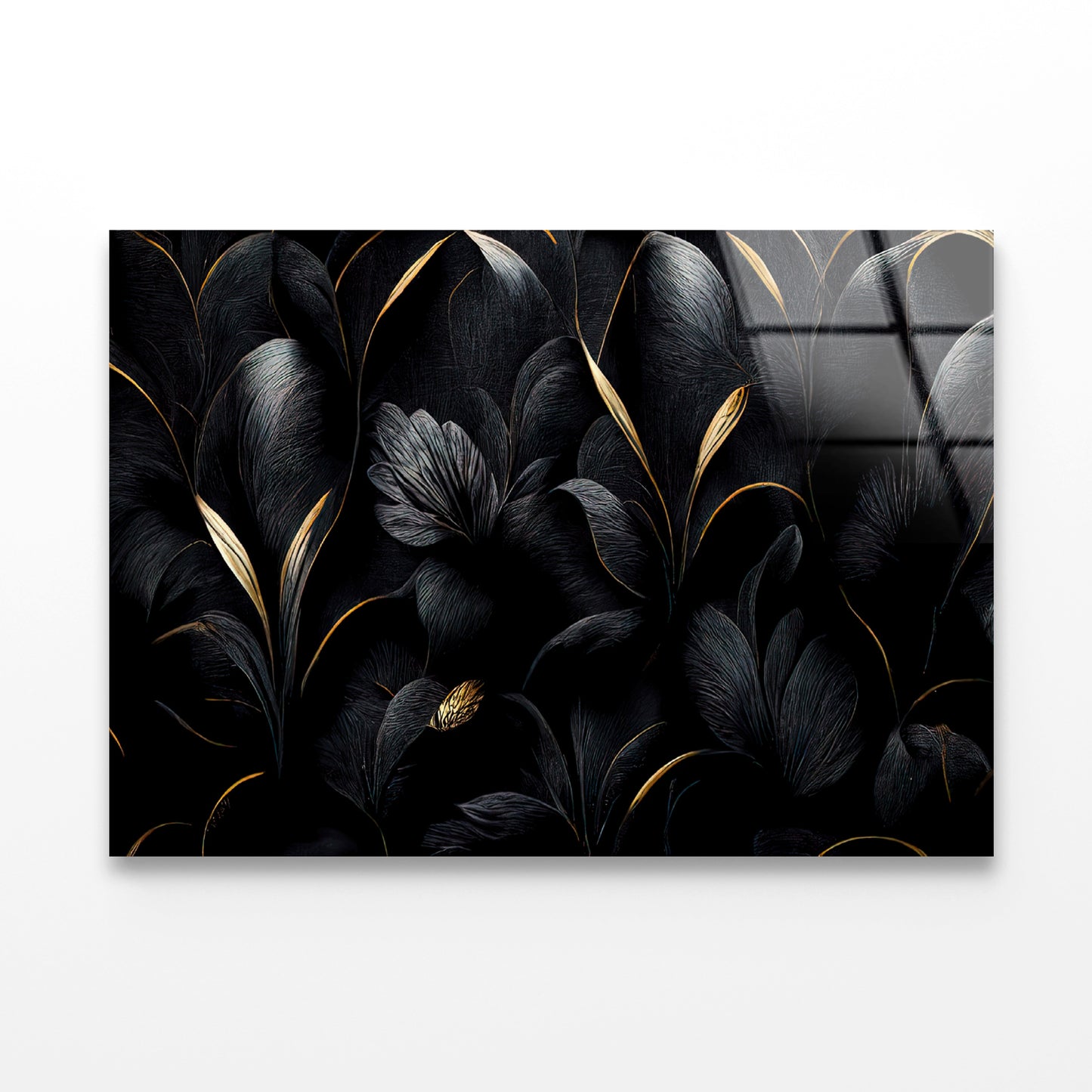 Luxury Black and Gold Leaves Art Acrylic Glass Print Tempered Glass Wall Art 100% Made in Australia Ready to Hang