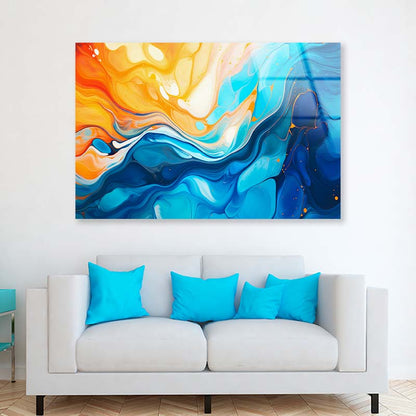 Orange Blue Abstract Acrylic Glass Print Tempered Glass Wall Art 100% Made in Australia Ready to Hang