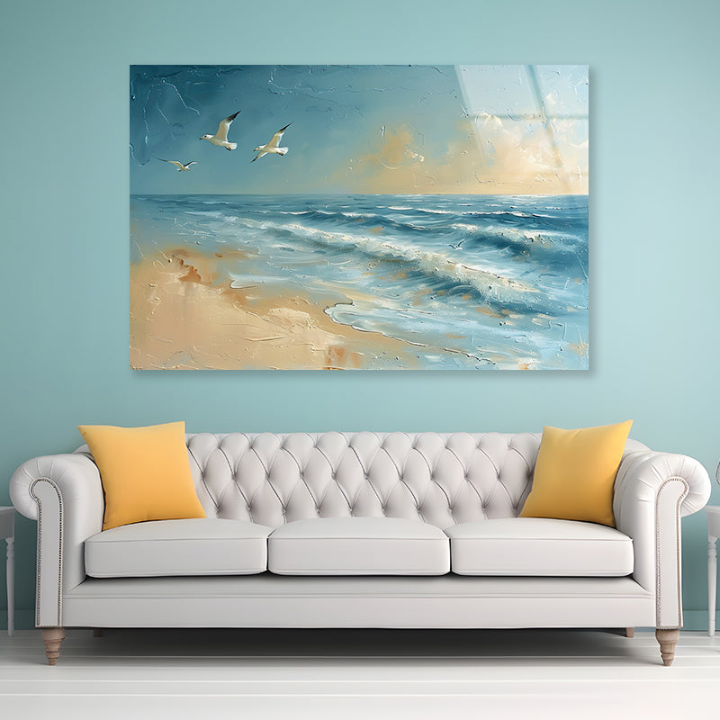 Group of Birds Flying Over the Ocean Acrylic Glass Print Tempered Glass Wall Art 100% Made in Australia Ready to Hang