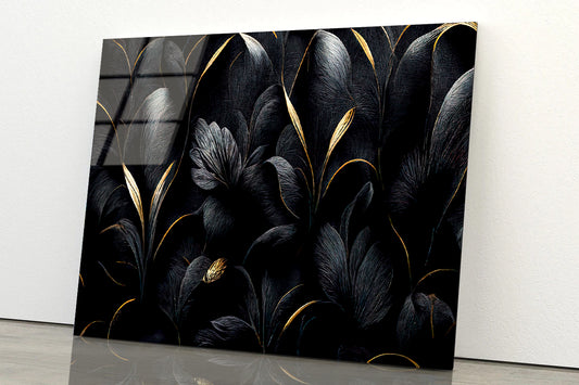 Luxury Black and Gold Leaves Art Acrylic Glass Print Tempered Glass Wall Art 100% Made in Australia Ready to Hang