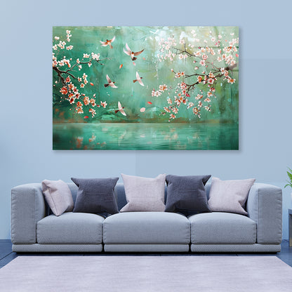 Birds Flying, Flowers Acrylic Glass Print Tempered Glass Wall Art 100% Made in Australia Ready to Hang