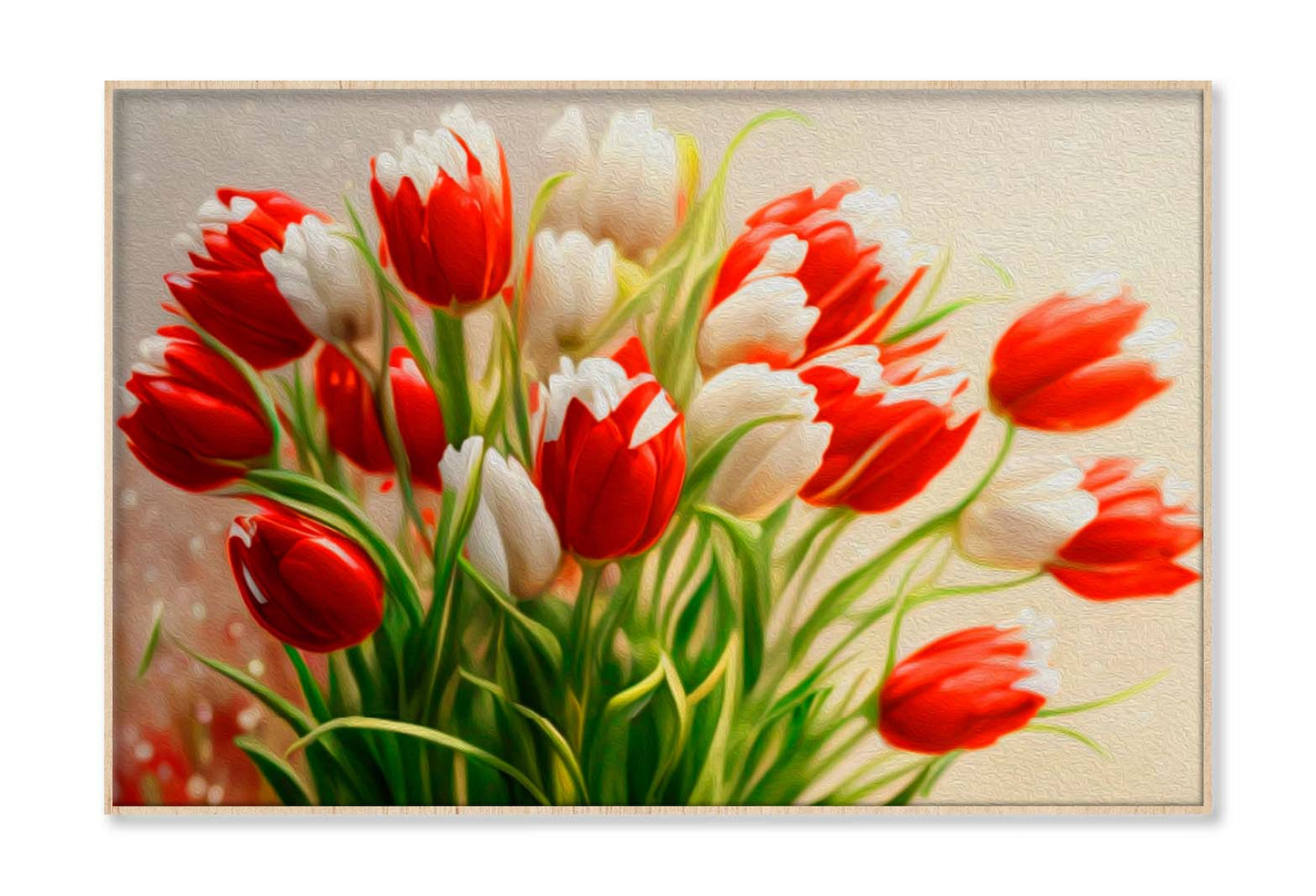 Bouquet of Red, White Tulips. Painted Flowers Wall Art Limited Edition High Quality Print