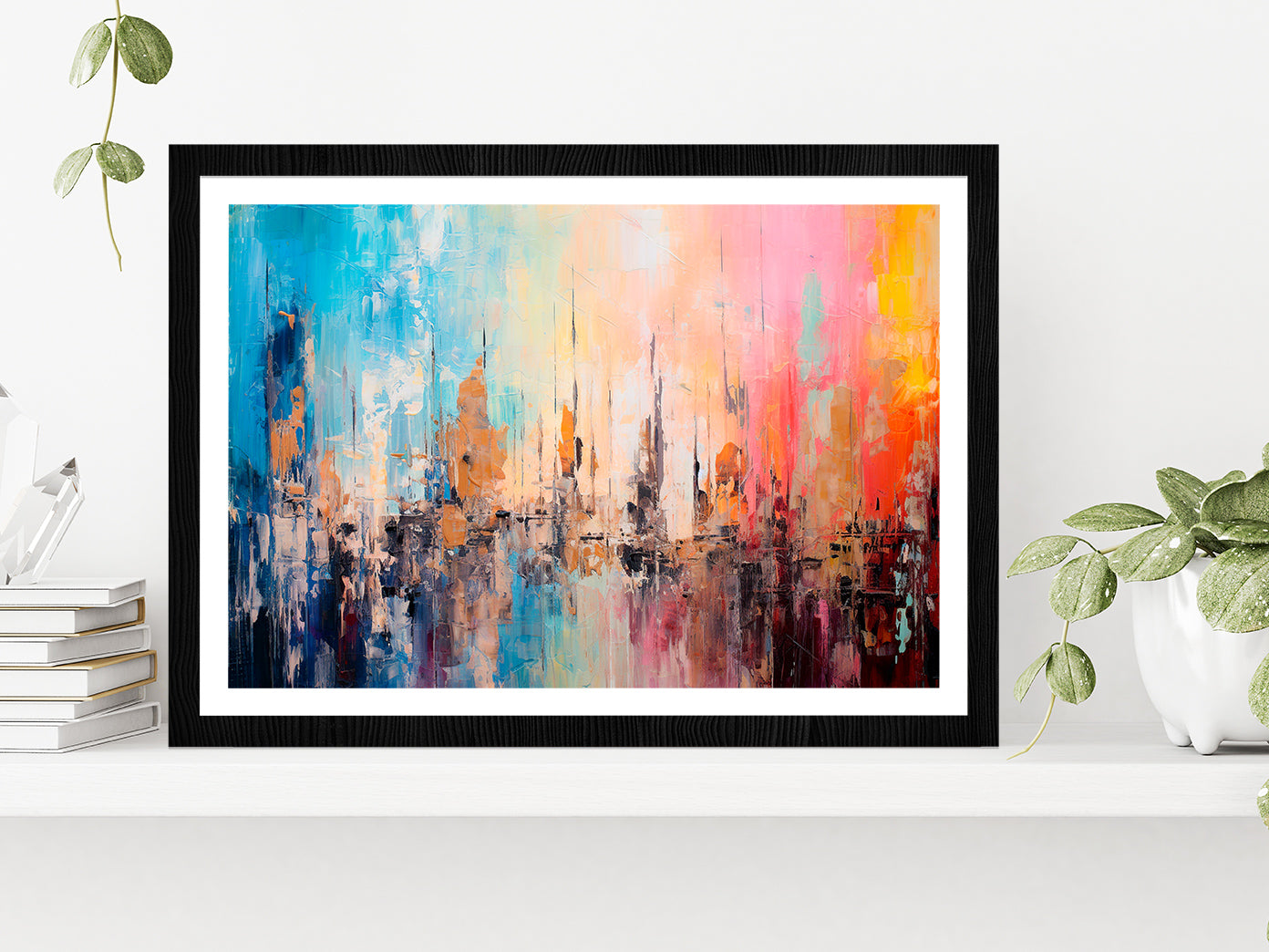 Abstract Colorful Modern Art Acrylic Glass Framed Wall Art, Ready to Hang Quality Print With White Border Black