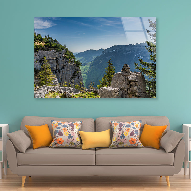 Swiss Alps Mountain Range with Sky Acrylic Glass Print Tempered Glass Wall Art 100% Made in Australia Ready to Hang