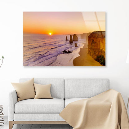 Sunset Sea With Rocks Acrylic Glass Print Tempered Glass Wall Art 100% Made in Australia Ready to Hang