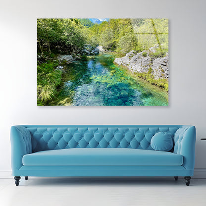 Beautiful River with Rocks and Trees Acrylic Glass Print Tempered Glass Wall Art 100% Made in Australia Ready to Hang