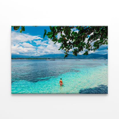 Bikini Woman in Blue Ocean     Wall Art Decor 100% Australian Made