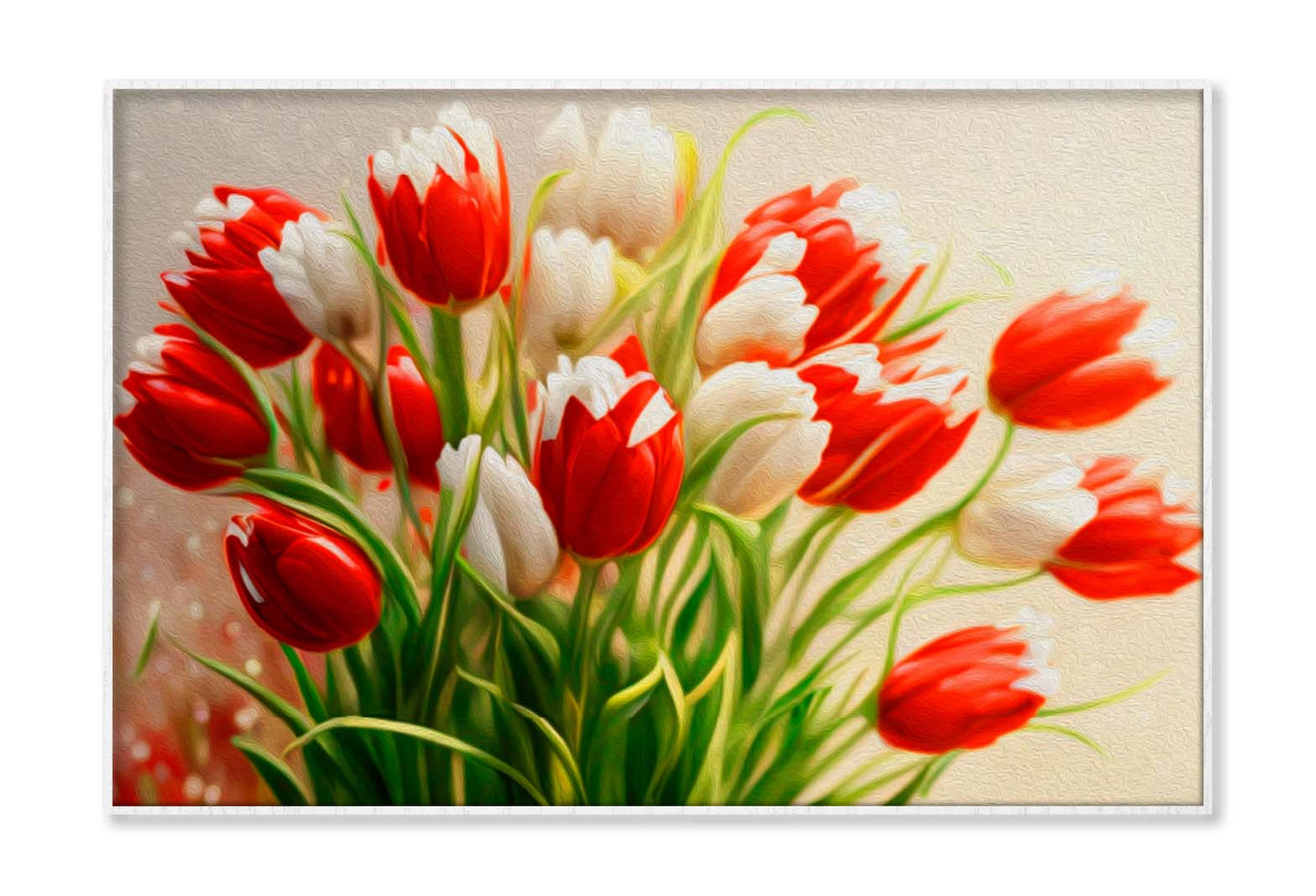 Bouquet of Red, White Tulips. Painted Flowers Wall Art Limited Edition High Quality Print