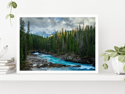 Autumn Forest River & Cloudy Sky Glass Framed Wall Art, Ready to Hang Quality Print Without White Border White