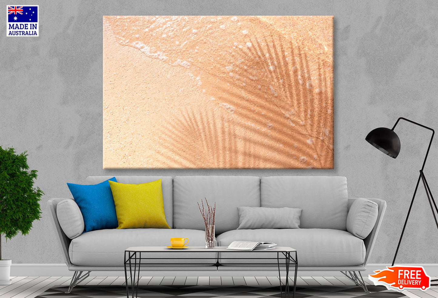 Shadow Of Coconut Leaf on Clean Sand Beach Wall Art Decor 100% Australian Made