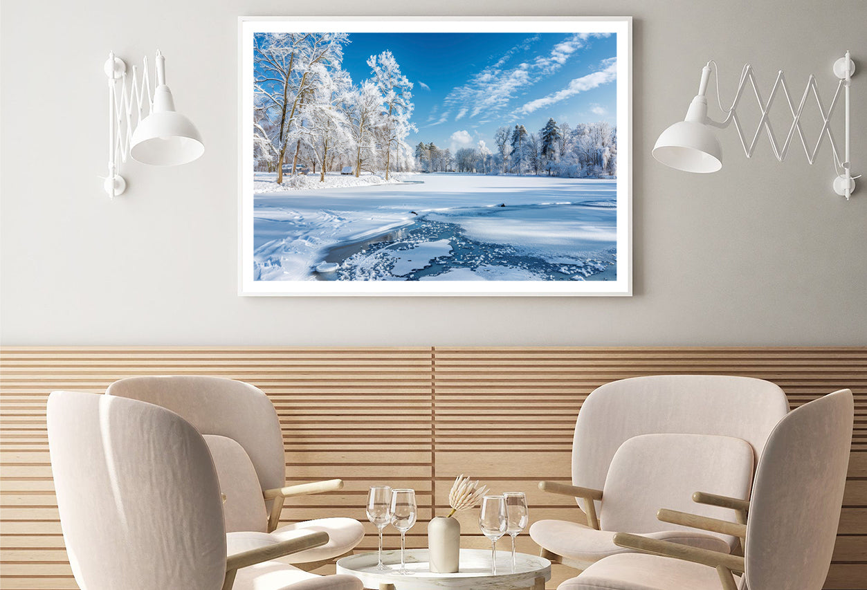 Winter, Frozen Lake and Snow-Covered Trees, Sky Home Decor Premium Quality Poster Print Choose Your Sizes