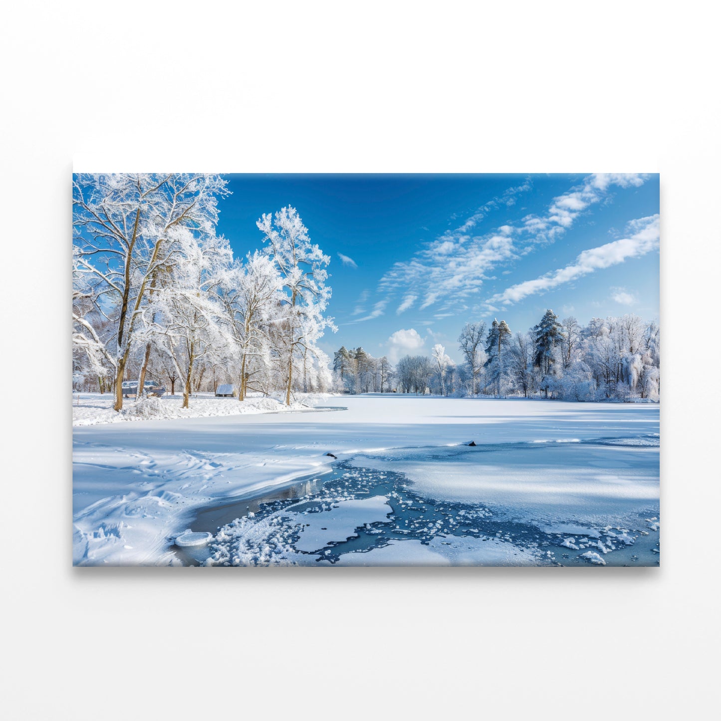 Winter, Frozen Lake and Snow-Covered Trees, Sky Print 100% Australian Made