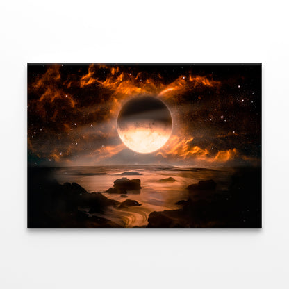 Fantasy Alien Planet Flaming Moon Wall Art Decor 100% Australian Made