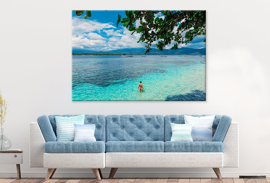 Bikini Woman in Blue Ocean     Wall Art Decor 100% Australian Made