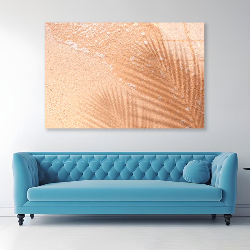 Shadow Of Coconut Leaf on Clean Sand BeachAcrylic Glass Print Tempered Glass Wall Art 100% Made in Australia Ready to Hang