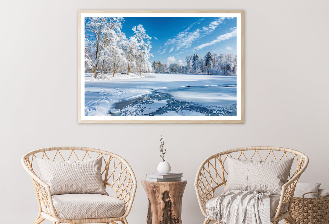 Winter, Frozen Lake and Snow-Covered Trees, Sky Home Decor Premium Quality Poster Print Choose Your Sizes