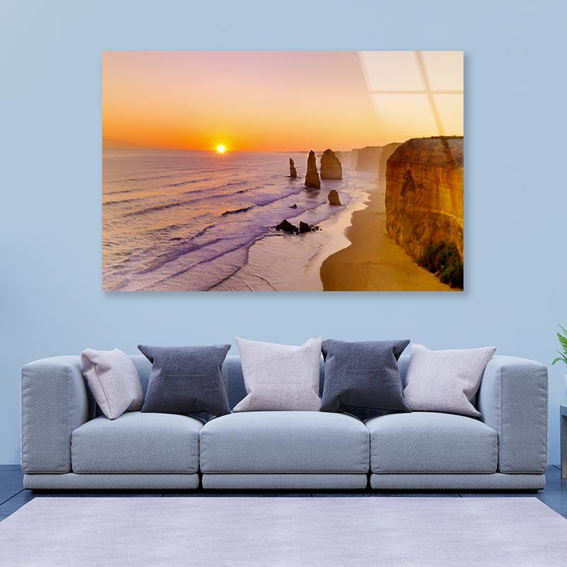 Sunset Sea With Rocks Acrylic Glass Print Tempered Glass Wall Art 100% Made in Australia Ready to Hang