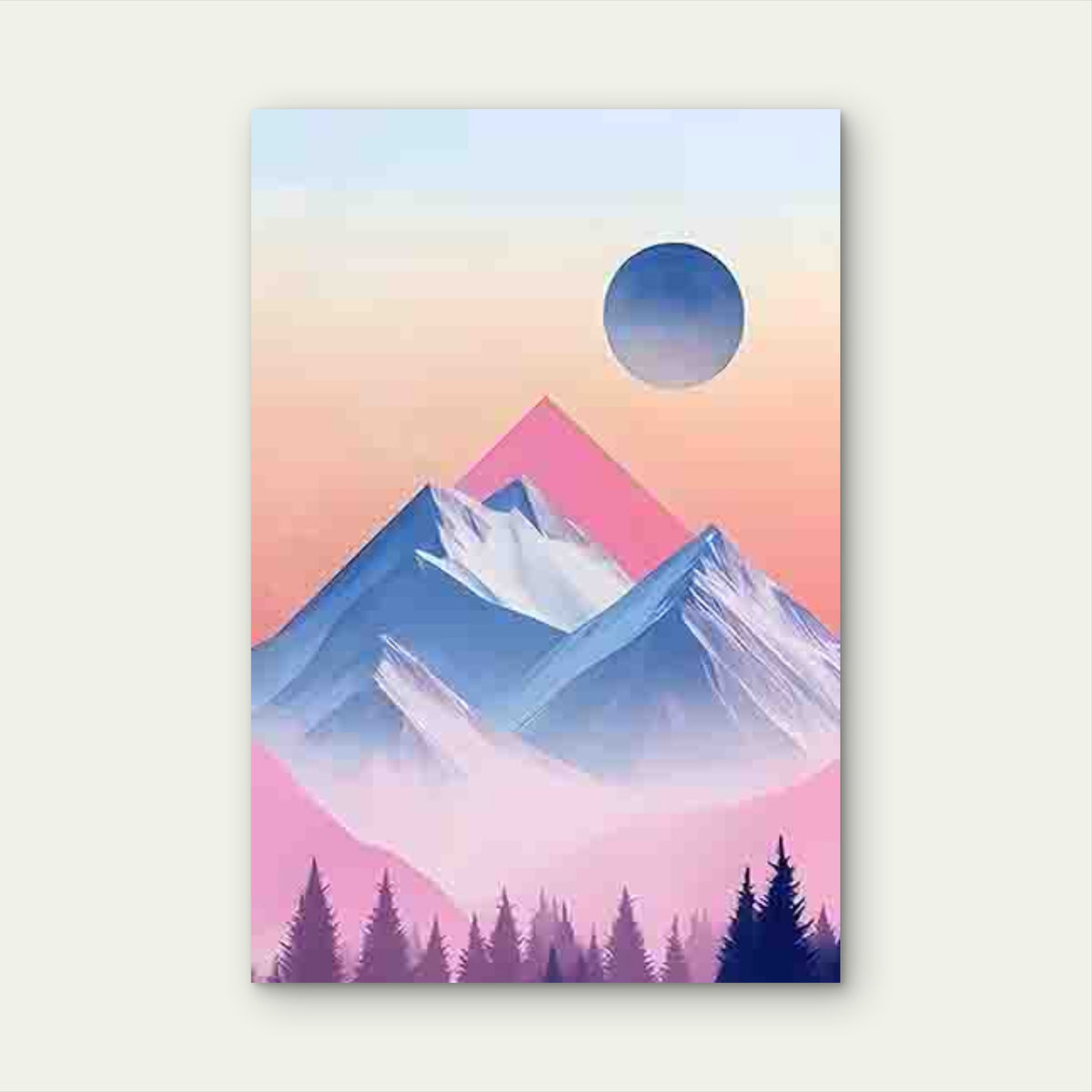 Geometric Style Snow Mountain and Forest 40x60cm Metal Print Ready to Hang