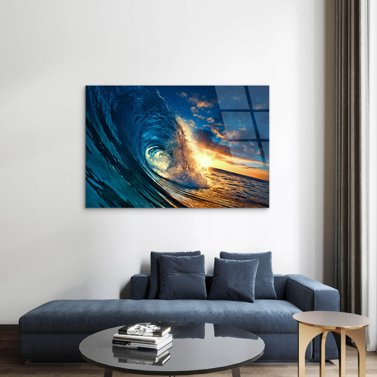 Ocean Wave Sunset Seascape Barrel Surf Acrylic Glass Printing Wall Art Australian Made Quality