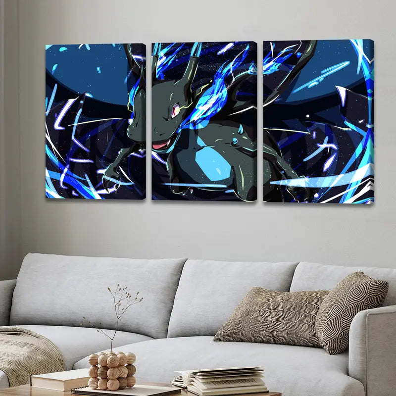 3pcs Elf Monster Fire Dragon Anime Wall Art Set Canvas Framed 50x70cm - High Quality Print 100% Australian Made Wall Canvas Ready to Hang