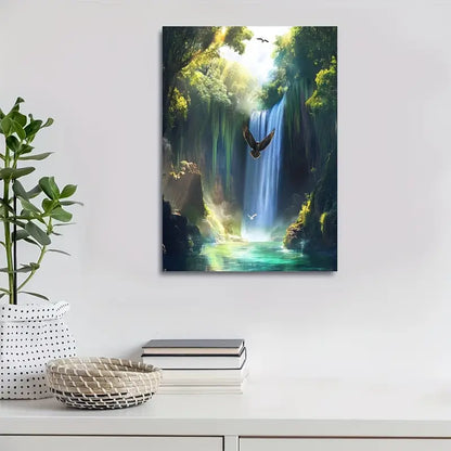 Hawk Swinging from Trees Near Crystal 40x60cm Metal Print Ready to Hang